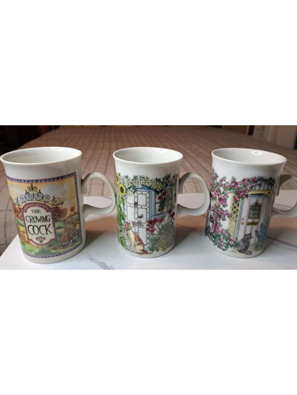 Vintage Set of 3 Dunoon Fine Bone China Mugs Doorways by Sue Scullard